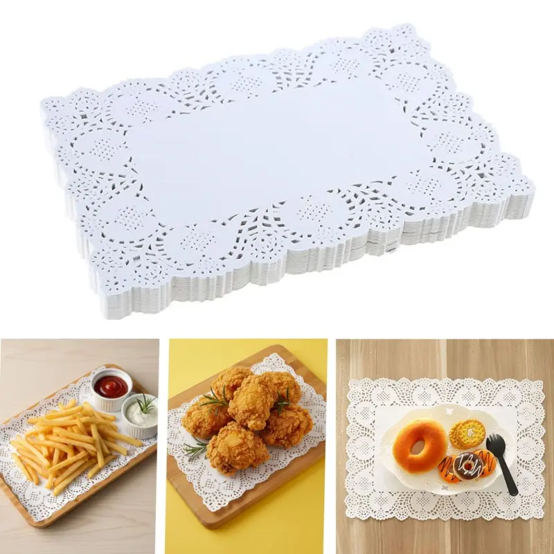 300 Pcs White Disposable Antique Lace Rectangle Paper Doilies - 13.8"x9.8" Table Top Placemats for Tea, Cake Desserts, Wedding Tableware Decoration