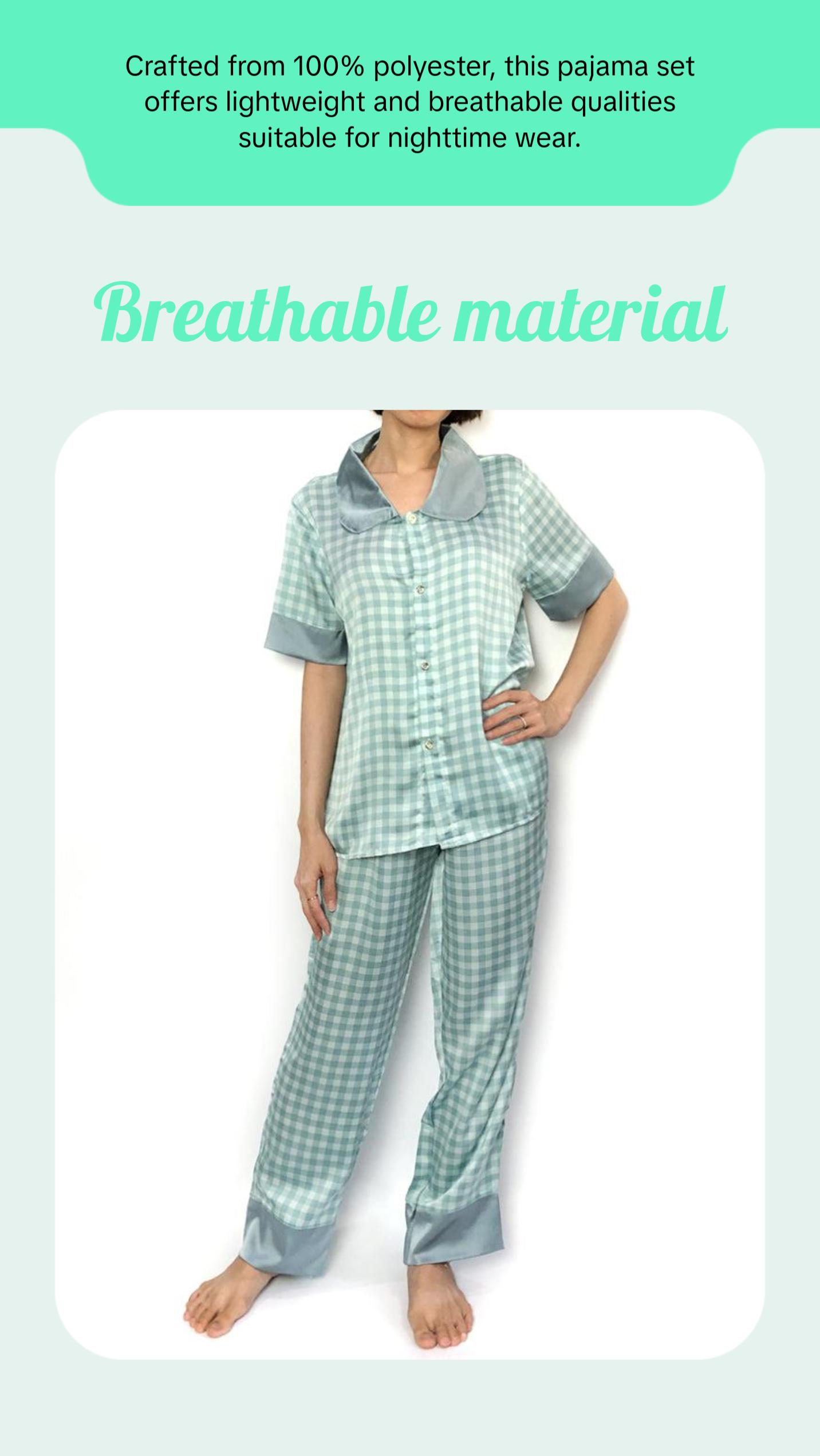 Blue Peter Pan Collar Grid Pajama Set