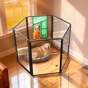 FXW AuraSpace Pro Acrylic Indoor Dog Playpen, Heavy-Duty with Metal Frame, 40" Height 6/8/12 Panels for Medium and Large Dogs
