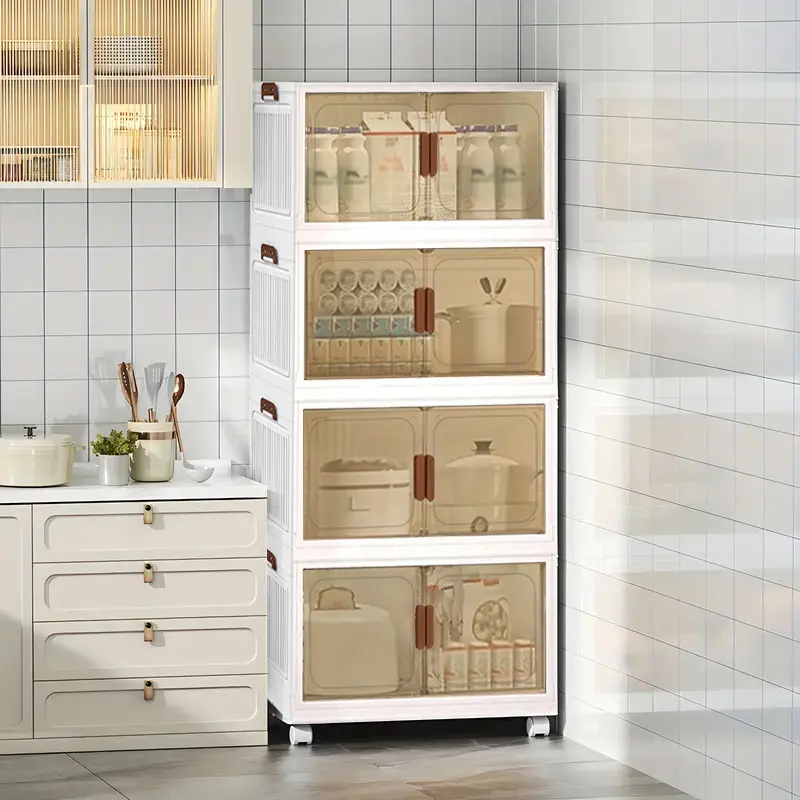 19.6 in Multi-Layer Plastic Storage Organizer Box - 2-5 Layer Options, Stackable, Covered, Collapsible, Space-Saving Kitchenware - For Home, Bedroom, Kitchen Food Preserving & Decluttering Use, Study