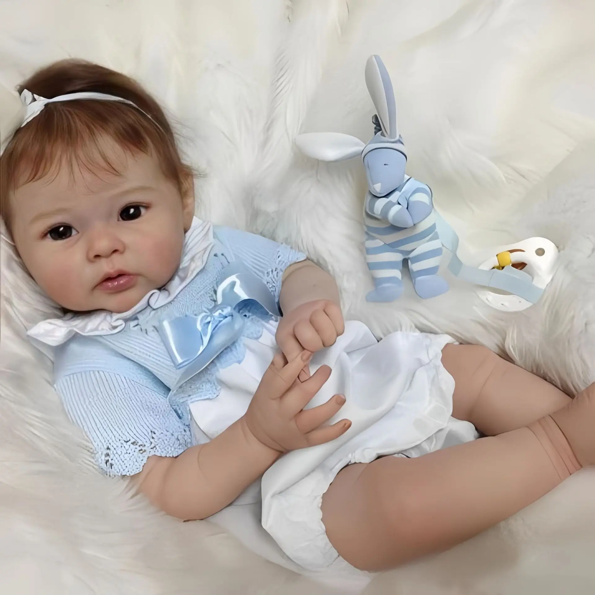 19-Inch Realistic Reborn Baby Doll - Full Vinyl Anatomically Correct Newborn Doll with Hand-Implanted Hair, Non-Blink Brown Eyes, 3D Skin, Complete Accessories, Gift Box, Approx. 1kg (2.2lbs) for Collectors, Dolls