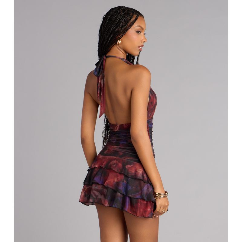 Effortlessly Bold Abstract Print Halter Mini Dress