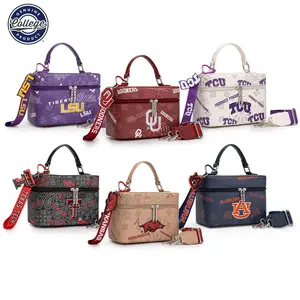 NCAA Crossbody Box Purse for Women, Game Day Top Handle Handbag with Adjustable Strap & Charm, Mini Box Purse for Game Day & Daily Use 007
