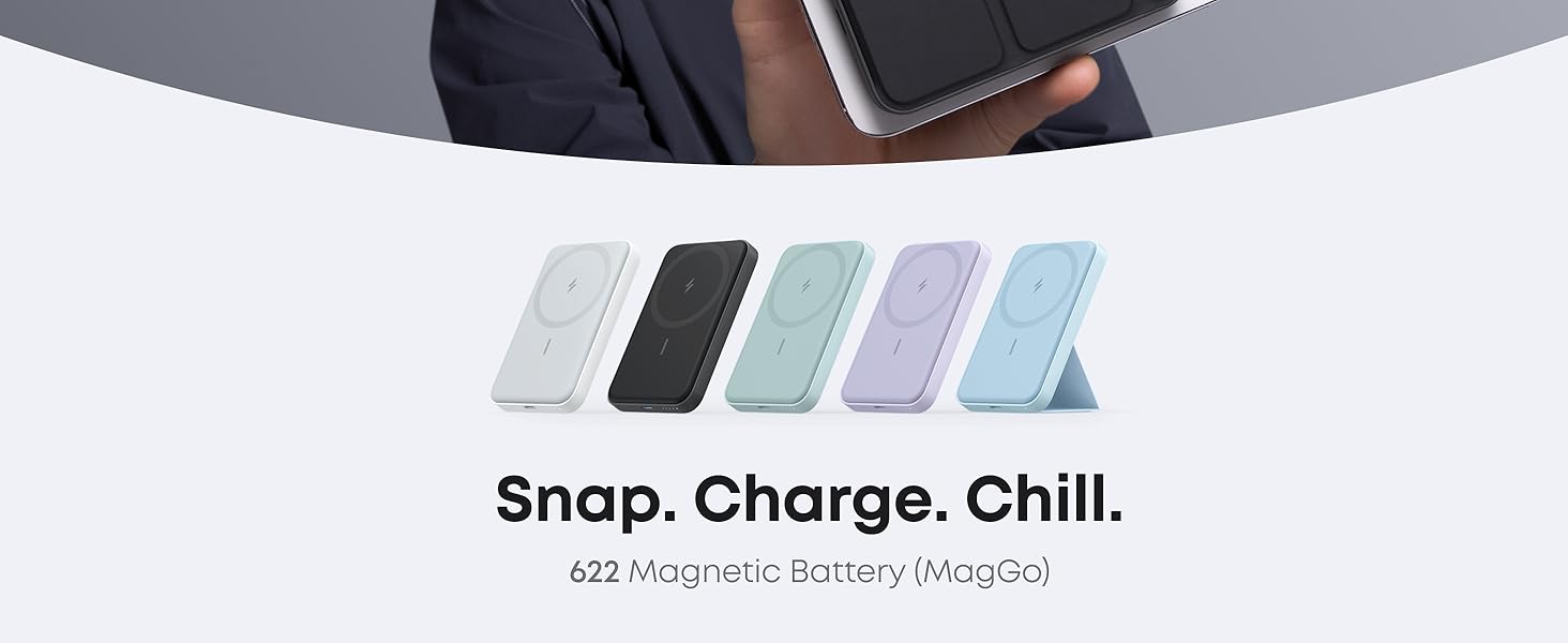 [Limited Offer]Anker 622 Magnetic Battery MagGo, 5,000mAh Foldable Wireless Power Bank with Stand and USB-C Port, Compatible for iPhone 16/15/14/13/12