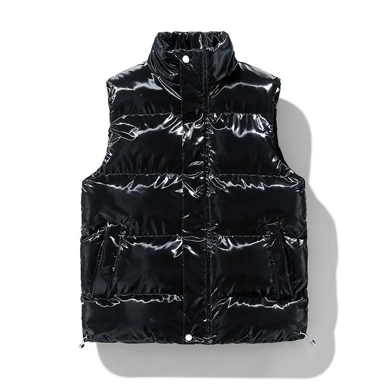 Men's Glossy Puffer Gilet, Stylish Stand-Collar Sleeveless Top, Thick Warm Casual Autumn Layering Outerwear, Menswear Tops