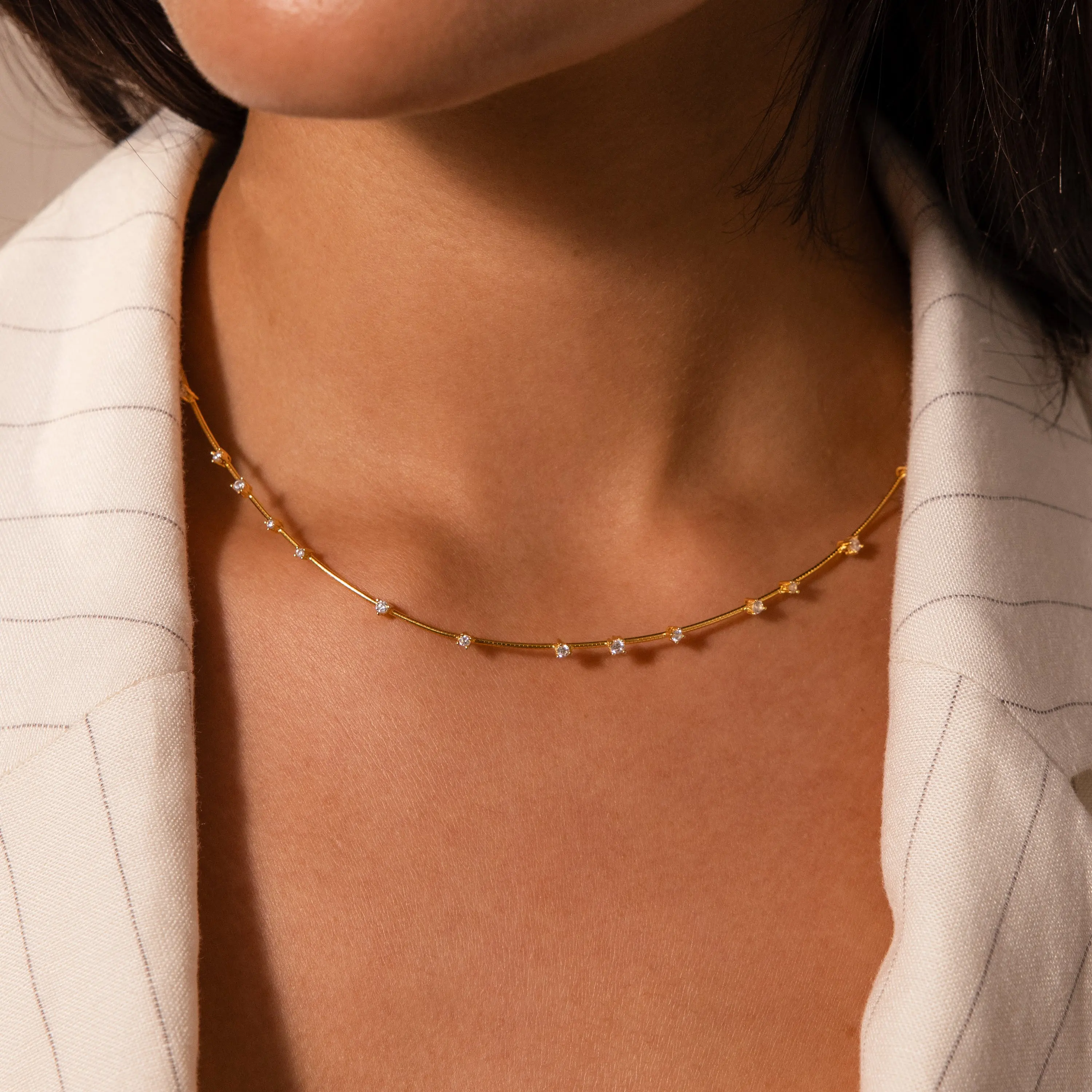 Sprinkle Diamond Necklace by Caitlyn Minimalist - Dainty Crystal Snake Chain Necklace - Layering Necklace for Women - Minimalist Jewelry - Best Friend Gift