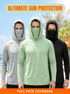 3-Piece Set  Men's Hooded Sun Protection Sweatshirt, Ideal for Fishing, Cycling, and Hiking, Full Coverage