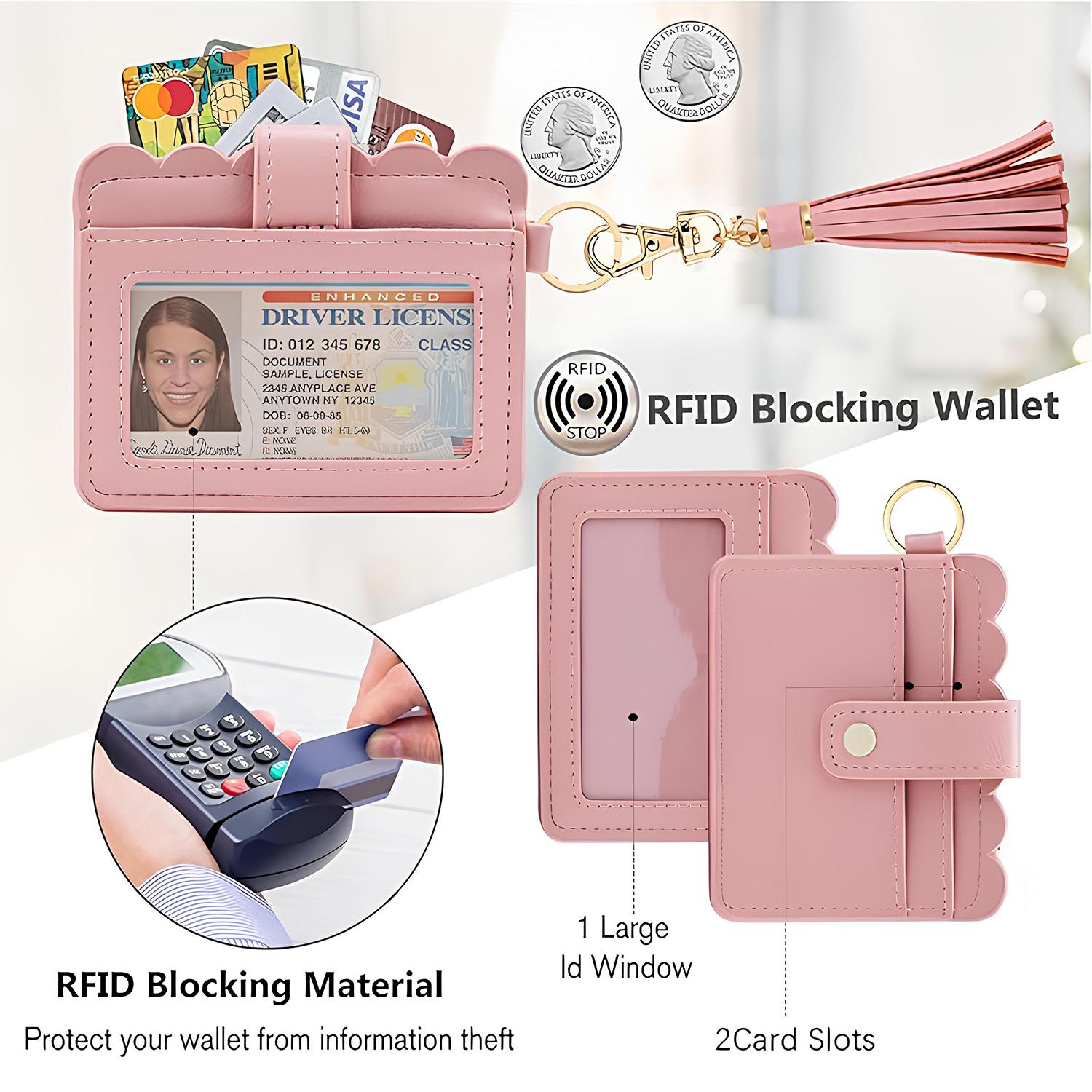 SSYERT PU Keychain Short Wallet,Leather Print Key Chain Student Bus ID Card Bag Boho Beaded Accessory Card Hand Bag Slim RFID Blocking Wristlet Small Credit Card Holder for Birthday Gift,Daily Use