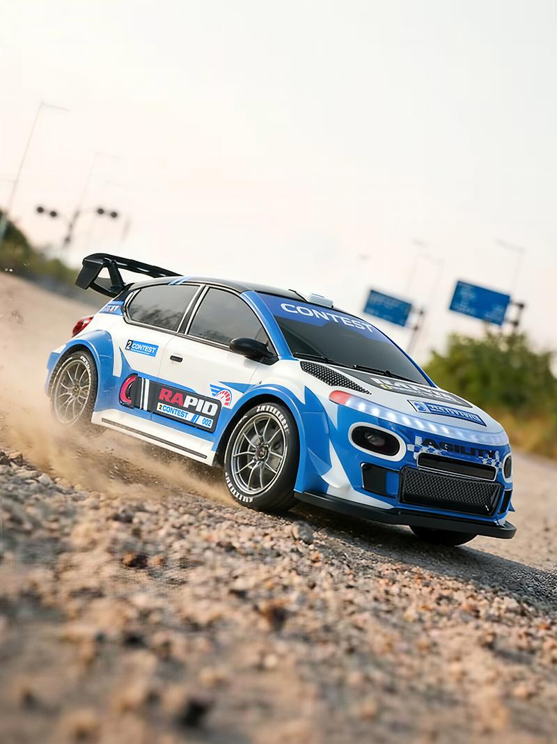 BRRRRT Mini Remote Control Rally Car, Realistic Design with 4WD System, All-Terrain Performance, Shock-Absorbing Structure, Equipped with Sound and Light Effects, Includes Rally and Racing Tires — Perfect RC Toy for Kids and Adults