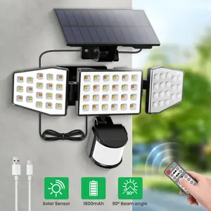 ALUSSO LED Solar Wall Lights Outdoor with Motion Sensor, 5W 3000-6500K CCT Dimmable 3 Heads Wide Angle Security Light with Remote Control, IP54 Waterproof 3 Modes Flood Lights for Garden Yard Garage