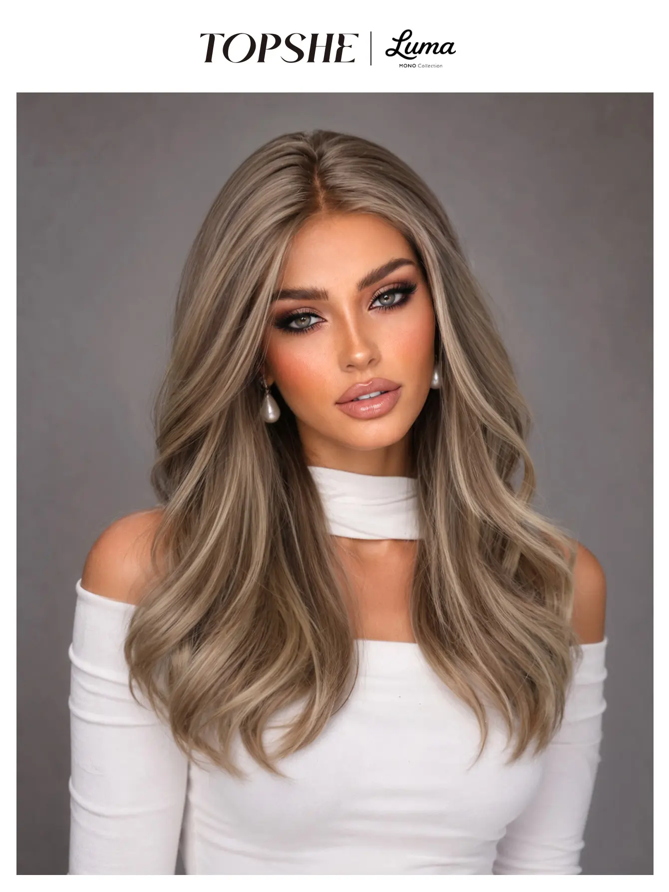 Celeste | TOPSHE Long Brown Balayage Mono Top Wig, Natural Straight Synthetic Wig with Glueless Heat Resistant Fiber
