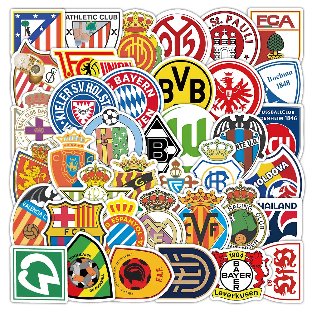 60Pcs Classic Soccer Team Logo Waterproof Stickers Trend Sports Decals Phone Laptop Water Bottle Decor