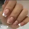 24pcs Medium Long Press On Nails Square Fake Nails With Bling White Golden Grid Designs - Nail Art, Nail Care