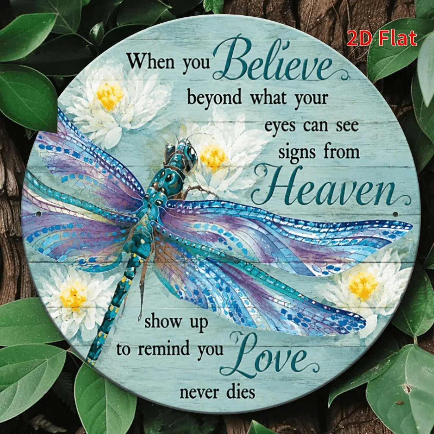 2D Flat - Decorative Sign 2D Flat - [2Dflat], 1pc 7.87X7.87Inch- Dragonfly Memorial Metal Aluminum Tin Plaque, Inspirational Decorative Signs, Round Wall Art for Sympathy Gift
