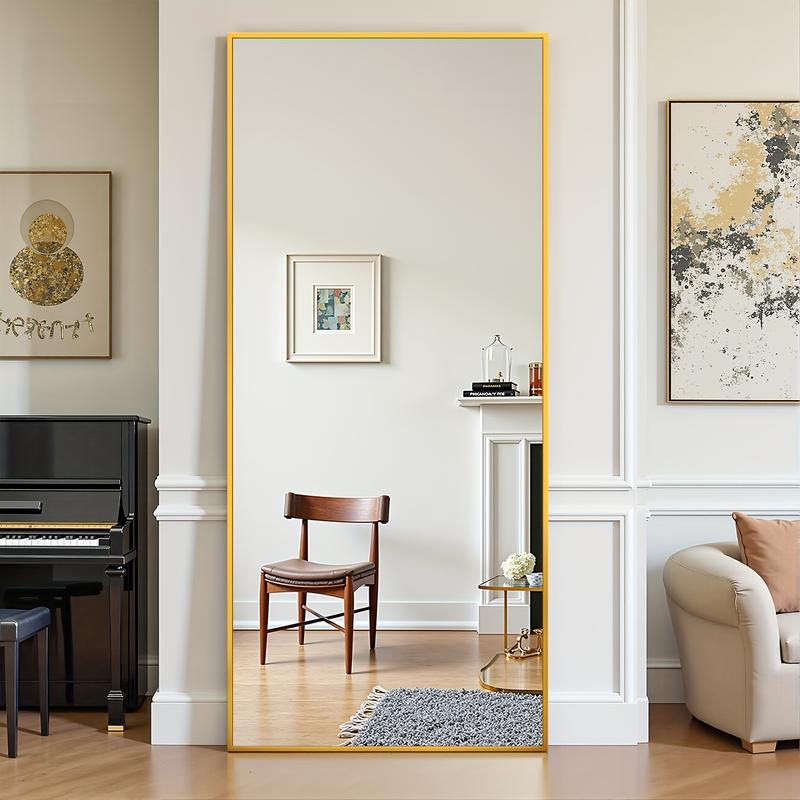 Full Length Mirror | 71"x32" and 59"x16" Oversized Floor Mirror with Stand, Arched Full Body Mirror Standing Leaning Against Wall, Hanging Mounted Mirror, Shatterproof Tempered with Brass Frame, Suitable for Bedroom, Bathroom, Living Room Decoration