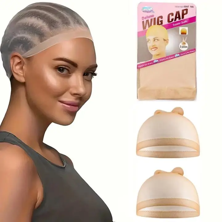Wig Caps for Women, Light Brown Ultra-Thin Stocking Caps with Stretchy Nylon Lace Front for Wearing Wigs, Stretchy Cap