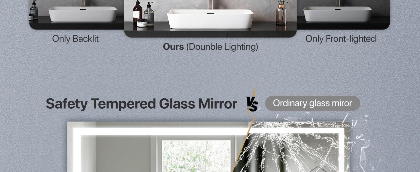 GLITGATE LED Bathroom Mirror, LED Wall Mirror, Polished Glass Finish, 3 Color Modes Dimmable, CRI90+, Anti-Fog, Memory Function, Wall Mounted (Horizontal/Vertical), Perfect for Washing, Shaving, and Makeup. GLITGATE LED Bathroom Mirror, LED Wall Mirror, Polished Glass Finish, 3 Color Modes Dimmable, CRI90+, Anti-Fog, Memory Function, Wall Mounted (Horizontal/Vertical), Perfect for Washing, Shaving, and Makeup.