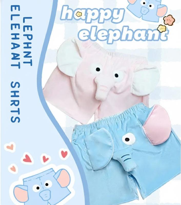 Squeaky Cute Funny Flying Elephant Sleep Shorts | Couple Piggy Lounge Pants | Ugly Fish Squeaky Noise Casual Loungewear (Unisex) Fabric Pajama Nightwear Womenswear Bottoms Fleece Fleece Outdoor Polyester Style
