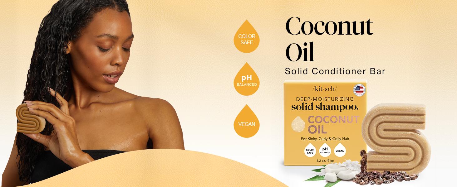 Kitsch Coconut Oil Deep-Moisturizing Solid Shampoo Bar for Curly Hair, Paraben-Free, Safe for Color Treated Hair, Hydrating & Moisturizing, 3.2oz