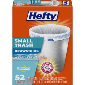 Hefty Small Trash Bags, Ocean Water Scent, 4 Gallon, 52 Count