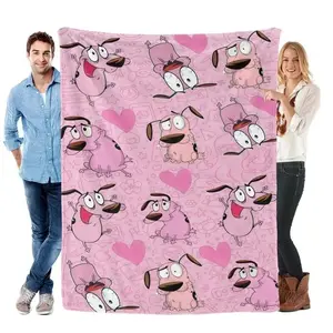 Courage The Cowardly Dog Blanket Ultra Soft Plush Flannel Funny Cartoon Cozy Warm Lightweight Bedroom Couch Sofa Portable Throw Birthday Christmas Gift for Fans Kids Teens Men Women Pink Retro Style