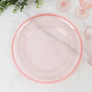 6-Pack Acrylic Charger Plates 13" Round Transparent Blush with Beaded Rim - Decorative Dinner Party Serving Plates