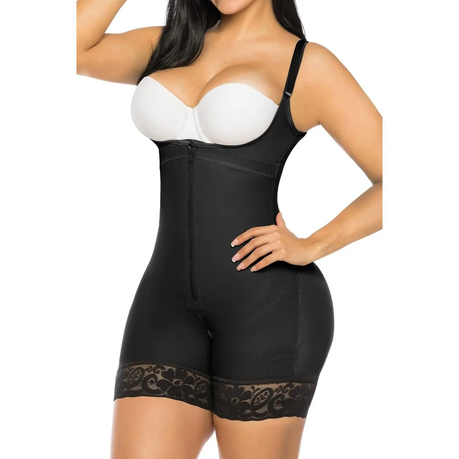 Women's Colombian Fajas Body Shaper - Postpartum Compression Bodysuit with Tummy Control, Butt Lifter, Silicone Anti-Roll, Stays-Put Silicone, Front Hook & Zipper, Hourglass Cut, Body Contouring, Curve Shaping for Daily Wear