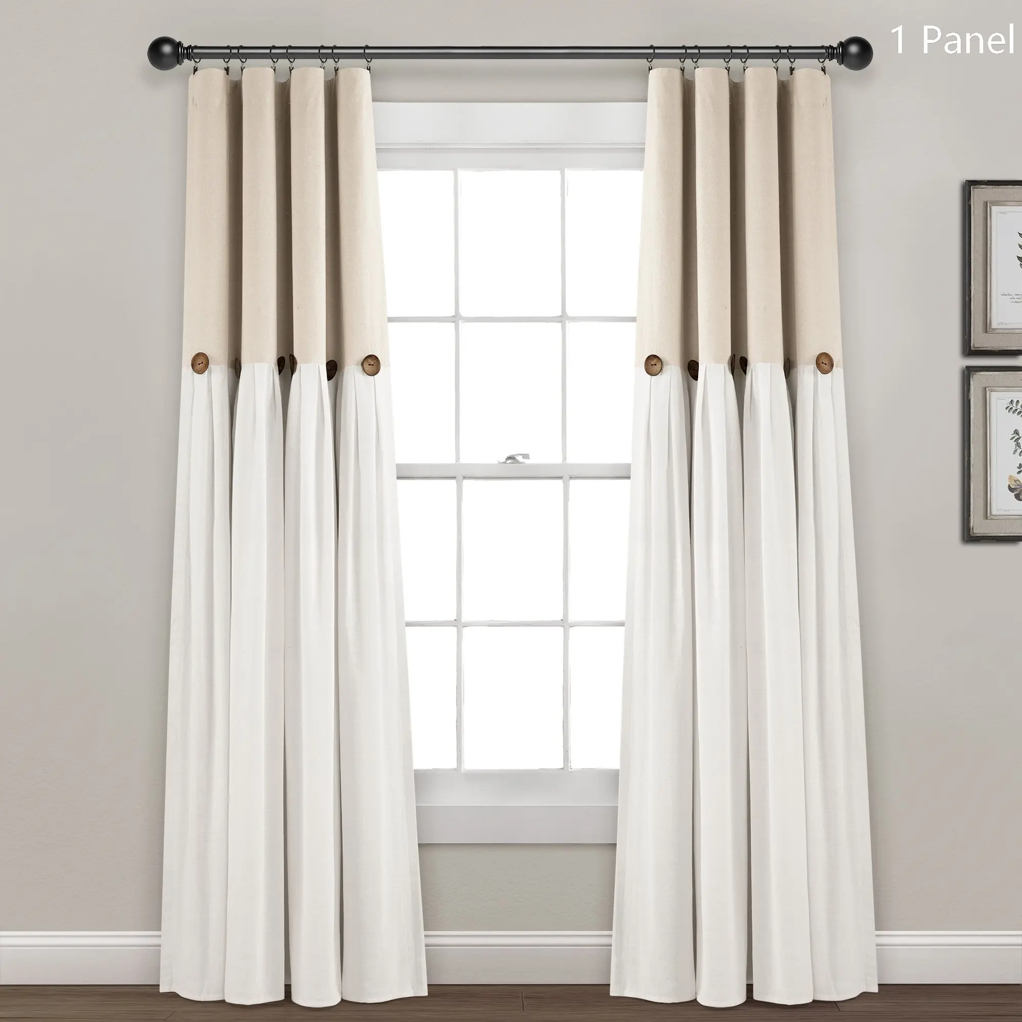 Lush Decor Faux Linen Button Lined 100% Blackout Window Curtain (Single Panel) - Sold Individually - 40"W x 84"L Energy Efficient Privacy Noise Reduction Farmhouse Style - Interior Decoration Accessories, Blackout Covers, Linen Blackout Curtains