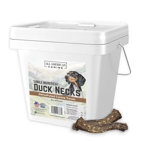 ALL AMERICAN CANINE Natural Duck Neck Dog Chews - 50 Treats, Single-Ingredient Dehydrated, Low-Fat High-Protein Bite, Gluten-Free Grain-Free, USA-Made Plaque Buildup Control, High-Value Reward for Stress Relief, Healthy Teeth & Joint Health