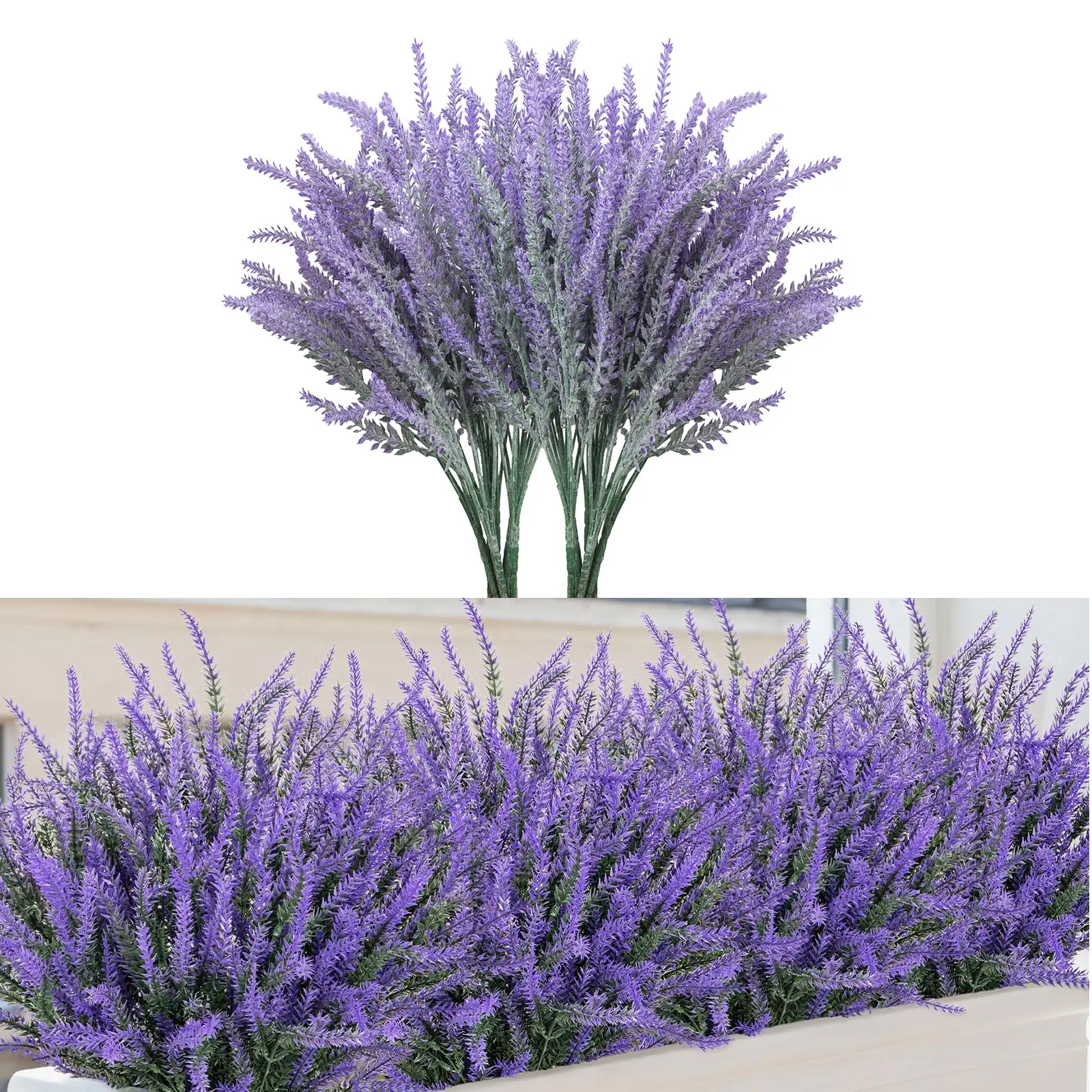 10-Stem Artificial Flowers, Realistic Lavender, Plastic Fake Flowers, Purple Bouquet, Suitable for Home/Wedding/Kitchen/Garden/Patio/Porch/Window Sill/Planter Box/Desk/Centerpiece Decor, Indoor/Outdoor Decor, Purple
