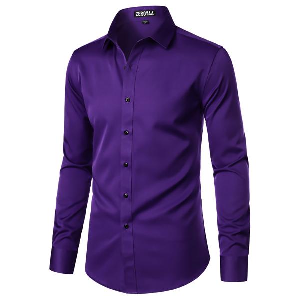 ZEROYAA Men's Long Sleeve Dress Shirt Modern Slim Fit Wrinkle-Free Casual Business Button Up Shirts Elegant Smooth Satin Finish