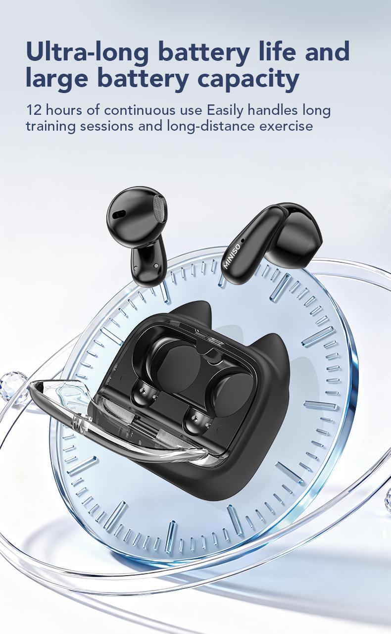 MINISO MS102 Bluetooth 6.0 earphones, LED display, IPX5 waterproof wireless earphones, in-ear style, suitable for business and travel.