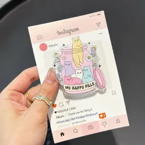 My Happy Pills Cat Phone Grip, Cute Kawaii Cat Phone Holder, Funny Cat Lover Phone Stand, Pastel Kitty Phone Accessory, Gift for Cat Lovers