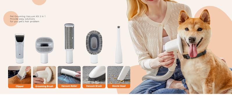 Professional Pet Grooming Vacuum Kit with Cordless Low Noise Dog Clippers & 5 Groomer Tools for Cats and Dogs, Includes 2.5L Dust Cup