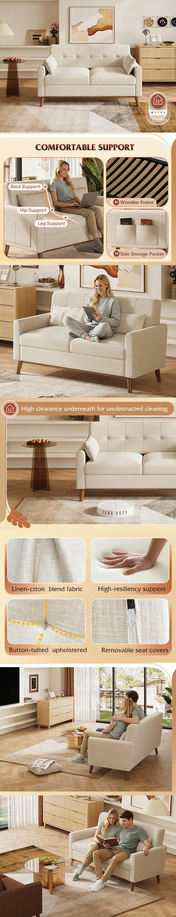 WLIVE Boneless & Plush Loveseat Sofas for Living Room, Giant Floor Bean Bag Couch for Adults, Upholstered Multi-Size Comfortable Couches with Pillows