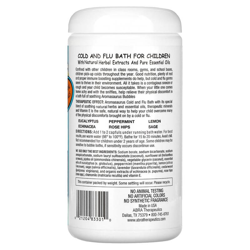 Abra Therapeutics Aromasaurus Cold & Flu, Aroma Therapy Bubble Bath For Children, 16 oz (453 g)