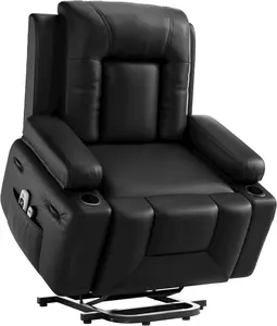 Oversized Wide Power Lift Black Recliner Chair for Elderly,Lift Chair with Massage and Heat for Living Room,135°Adjustable PU Leather Electric Recliner Chairs,Stand Assist for Living Room
