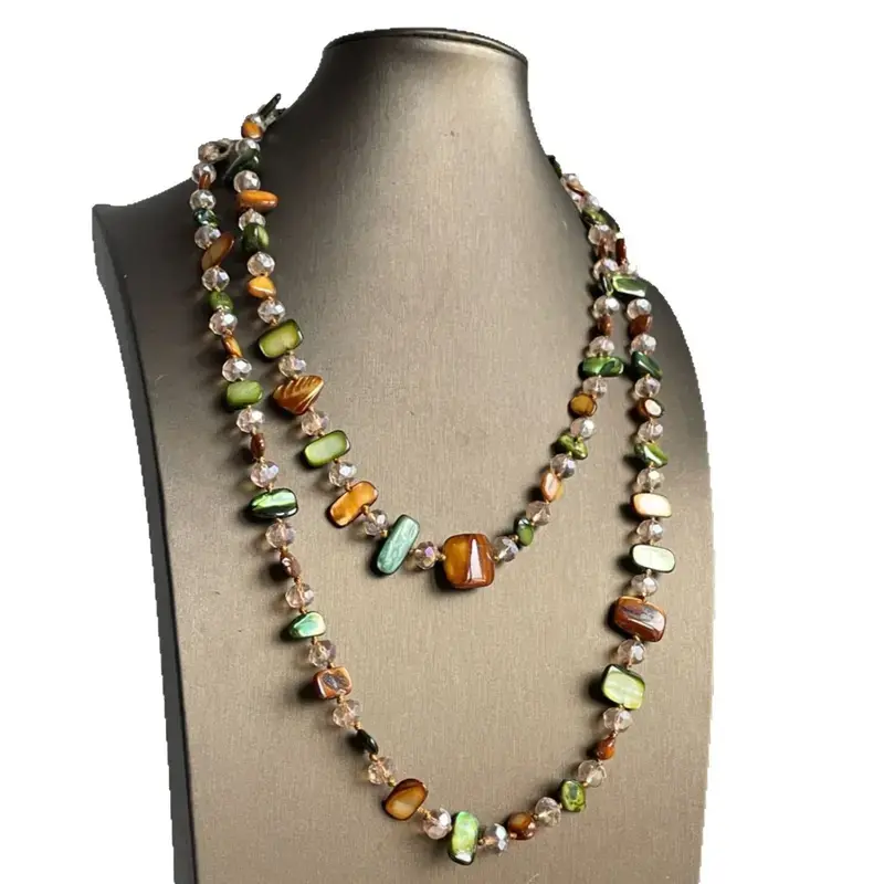 Boho Colorful Seashell Beaded Double-Layer Necklace Retro Light Luxury Vacation Long Necklace Stackable Jewelry Accessories