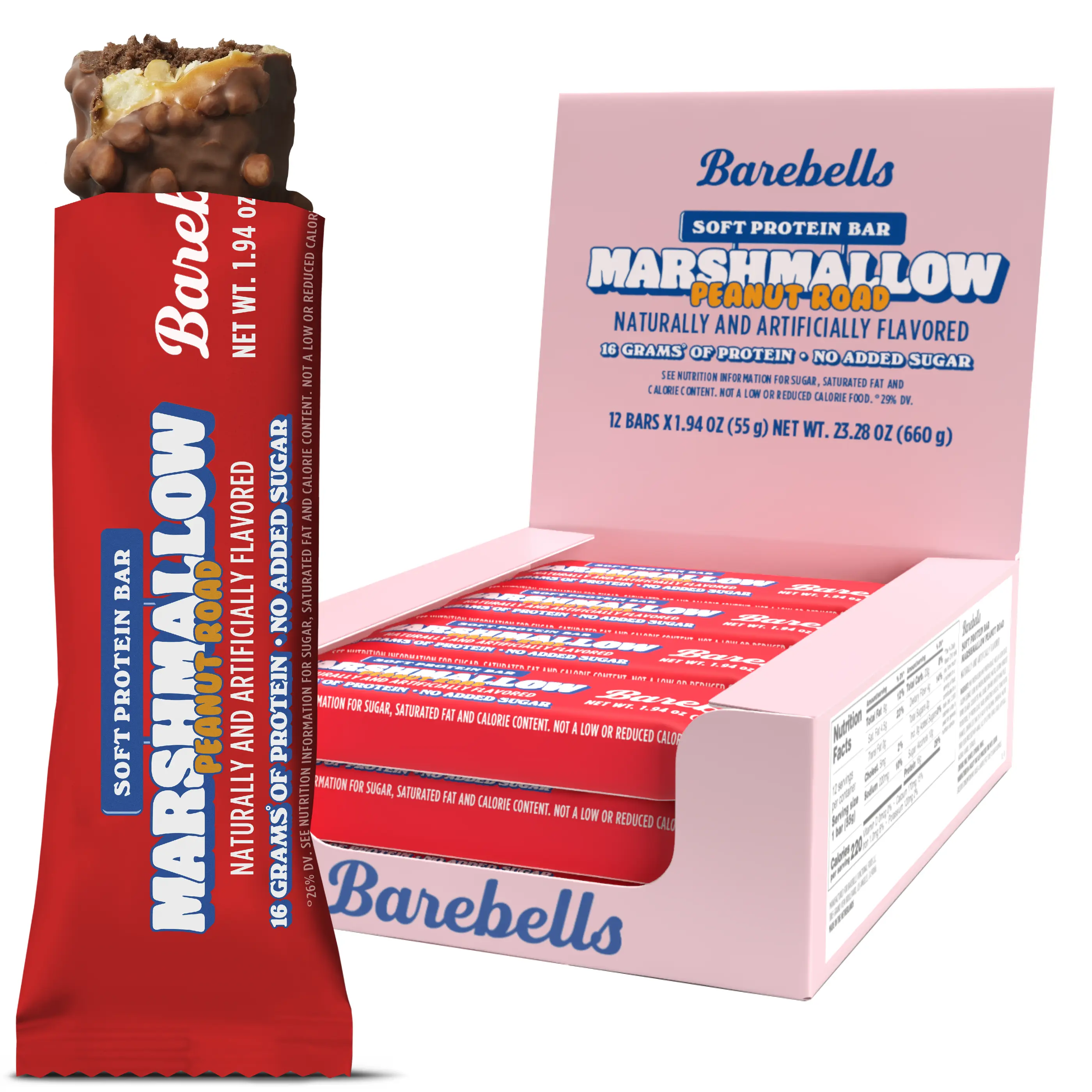 Barebells Protein Bars Marshmallow Peanut Road - 12 Count, 1.9oz Bars -Snacks with High Protein