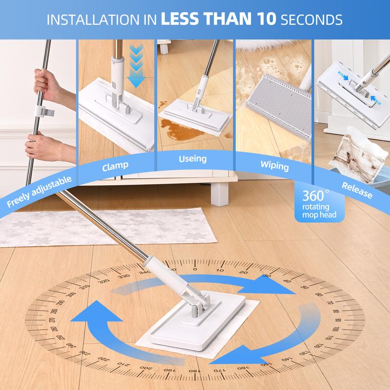 2026 Upgraded Snap Grip Mop Extendable – Contactless Flat Mop for Wet and Dry Cleaning Includes 1 Mop and 6 Microfiber Cloths Locking Head for Floors Walls Corners & Tight Gaps