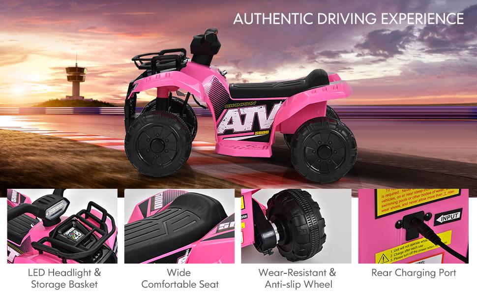 Costzon 6V/12V Ride-On ATV, Battery Powered Electric ATV Car w/ Wide Seat, Lights, 4 Wheels Quad Car，Father's Day Gift