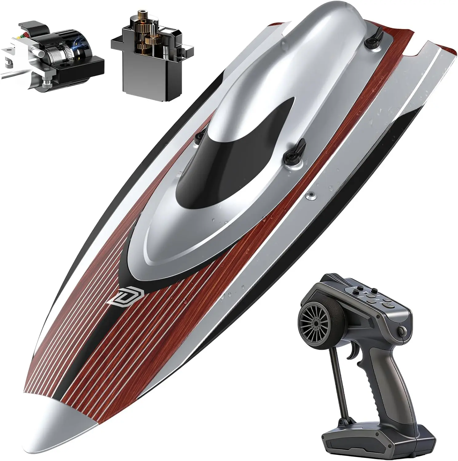 DEERC 17" Brushless RC Boat for Adults, 45+ KPH, Metal Rudder | 3S 2800mAh Li-po Battery, Self-Righting, High-Speed Racing Boat, Remote Control Boat for Lakes, Pools & Saltwater, TX766