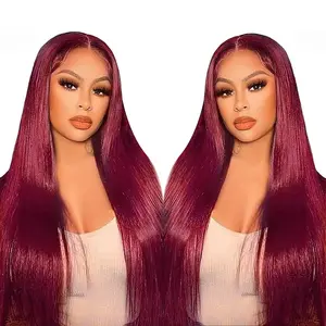 Bling Hair 99J Burgundy Lace Front Wigs Straight 13x6 13x4 HD Transparent Lace Frontal Wigs Human Hair 180% Density Pre Plucked With Baby Hair 99J Body Wave Colored Lace Front Hair Wigs For Women