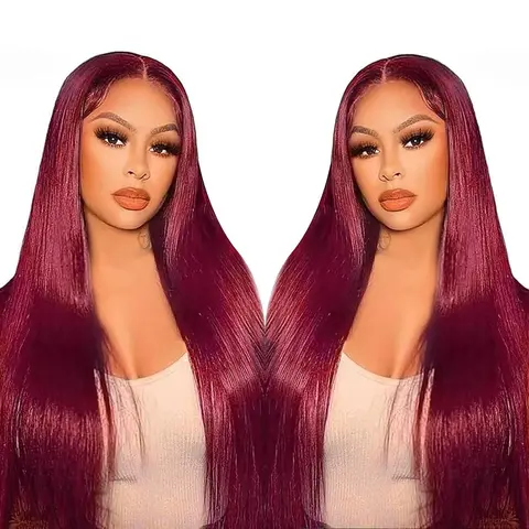 Bling Hair 99J Burgundy Lace Front Wigs Straight 13x6 13x4 HD Transparent Lace Frontal Wigs Human Hair 180% Density Pre Plucked With Baby Hair 99J Body Wave Colored Lace Front Hair Wigs For Women