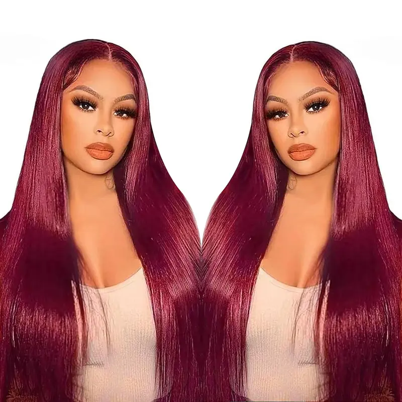 Bling Hair 99J Burgundy Lace Front Wigs Straight 13x6 13x4 HD Transparent Lace Frontal Wigs Human Hair 180% Density Pre Plucked With Baby Hair 99J Body Wave Colored Lace Front Hair Wigs For Women