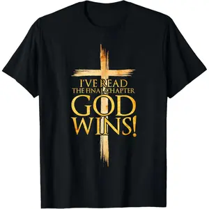 Read the Final Chapter God Wins Christian Faith Cross TShirt Graphic Tee Casual Short Sleeve
