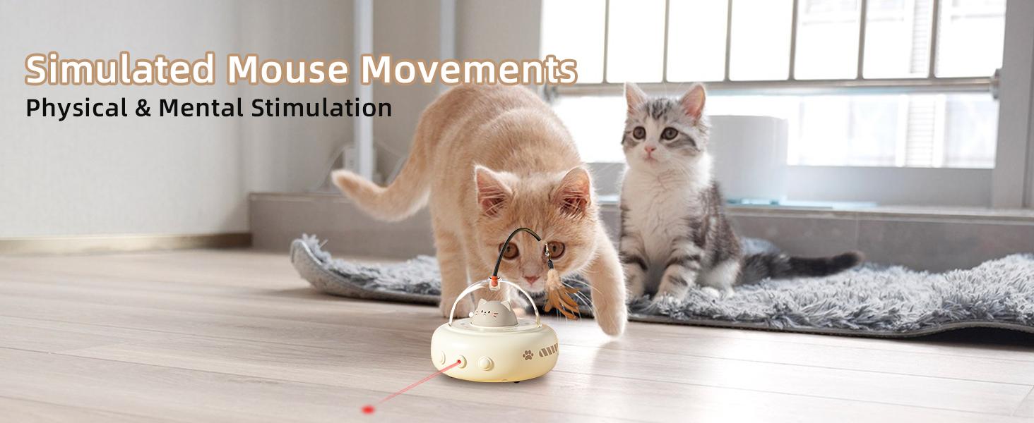 Automatic obstacle avoidance cat laser toy, 2-in-1 interactive cat toy, laser and feather cat teaser, USB rechargeable laser cat toy, perfect gift for bored indoor adult cats/kittens, detachable mint ball.