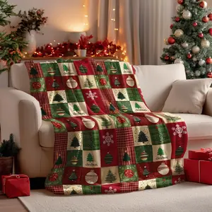 Horaldaily Christmas Flannel Blanket Throw Red Green Checkered Tree Snow Ornaments Soft Fuzzy Plush Cozy Fleece Blankets for Couch Sofa Bed Lounging Ideal Gifts for Kids Adults Wife Self 50x60