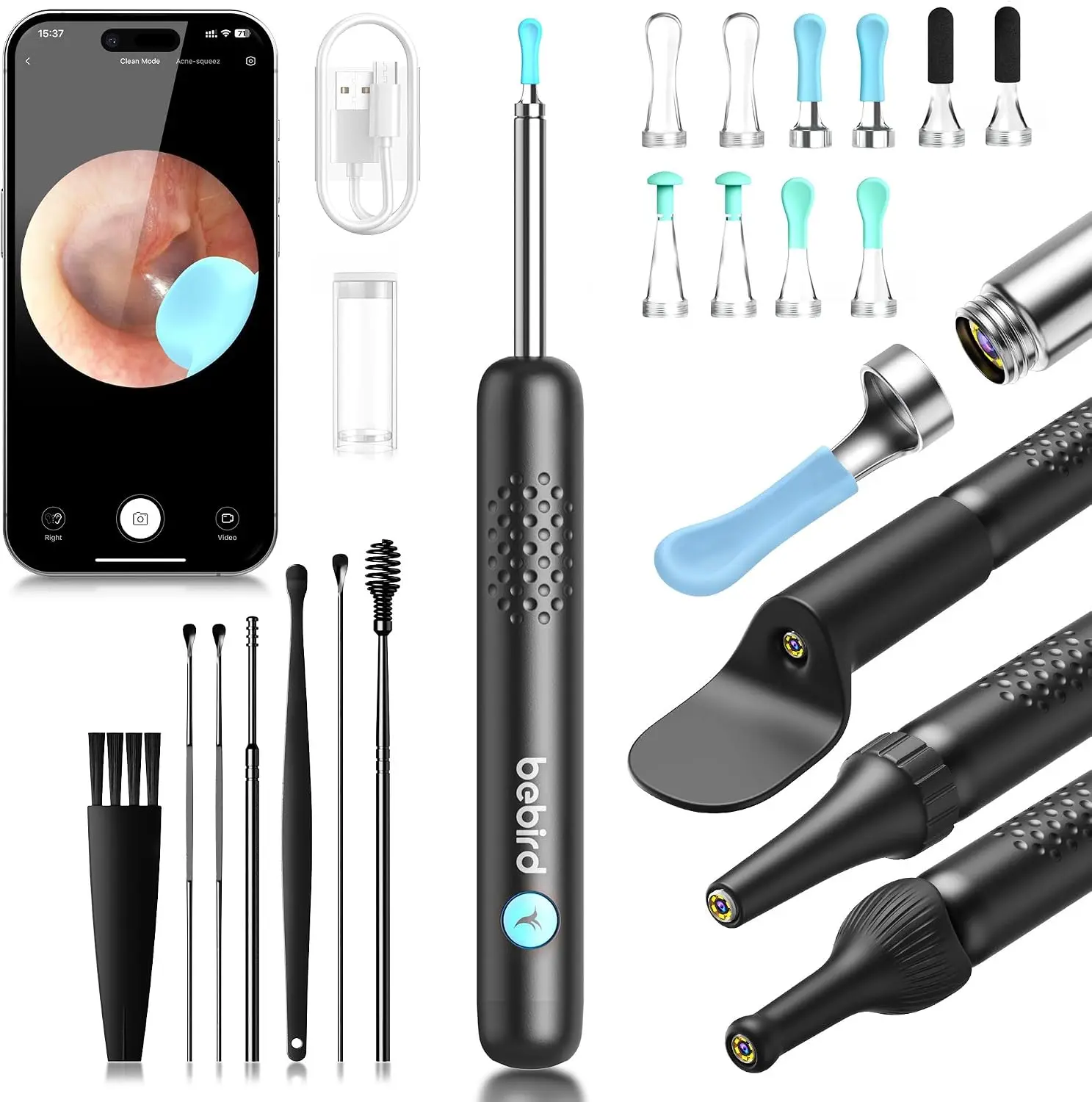 BEBIRD R1 Ear Wax Removal Tool:Ear Cleaner with HD Ear Camera FSA&HSA | Solve earwax buildup Removel - 10 replacement tips for various needs - HD visual with led & silicone 3-piece set ensures safe