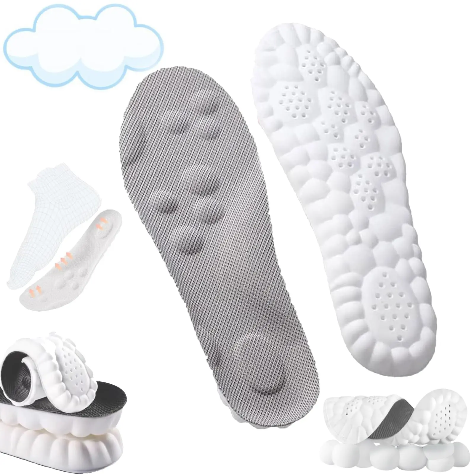 Memory Foam Cloud Soles Inserts for Men (US 6.5-11) - Anti Stinky, Balance Master, Cloud Bounce Foam, Cushion Support, Deodorizing Shoe Insoles & Heel Liners for Comfortable Stepping, Anti Stinky Insoles & Heel Liners, Balance Master Insoles & Heel Liners